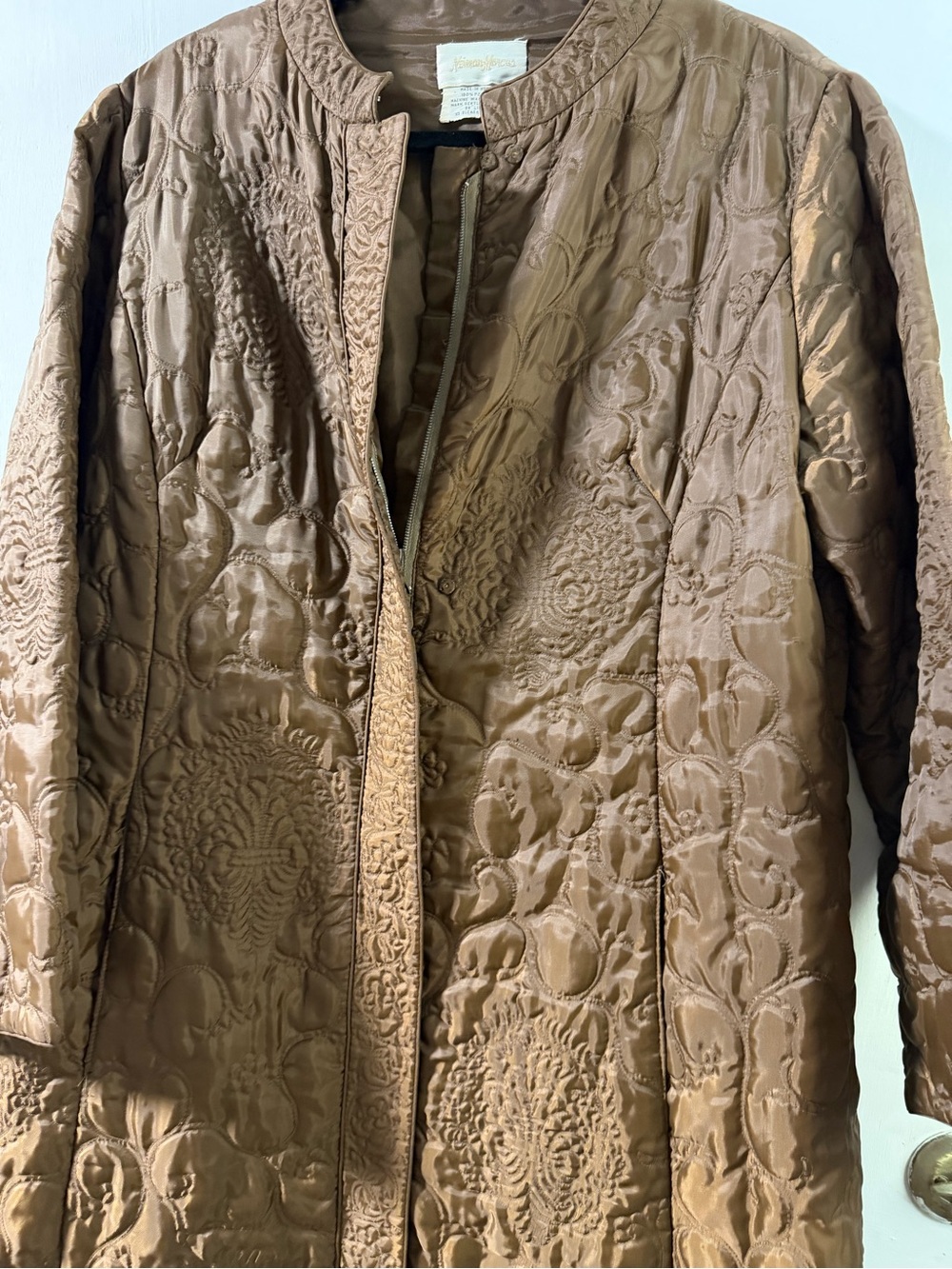 Saks Fifth Avenue Quilted Longline Coat in Brown Size Large Tall